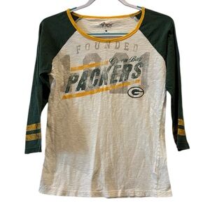 Carl Banks 4 Her Vintage Green Bay Packers Raglan Tee Medium 3/4 sleeve